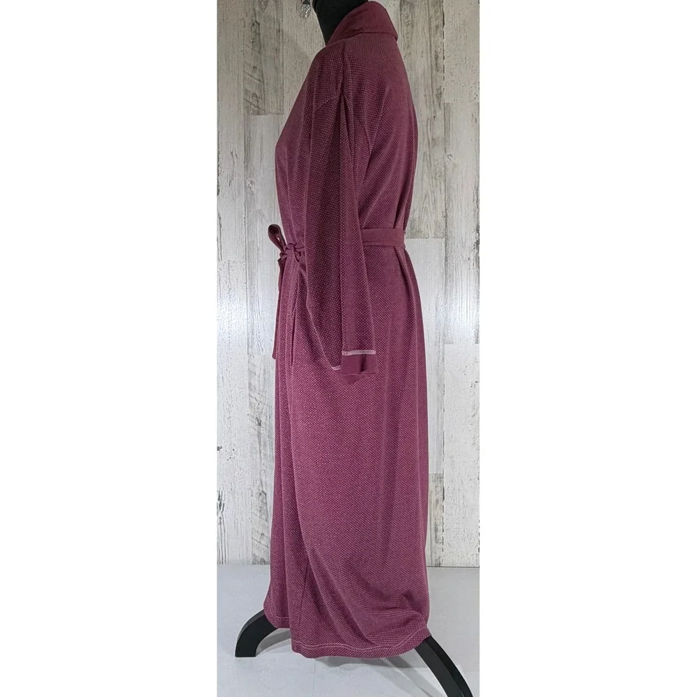 Vanity Fair Five To Nine Robe S/M Burgundy Dot Knit Tie Waist Midi Belted Wrap